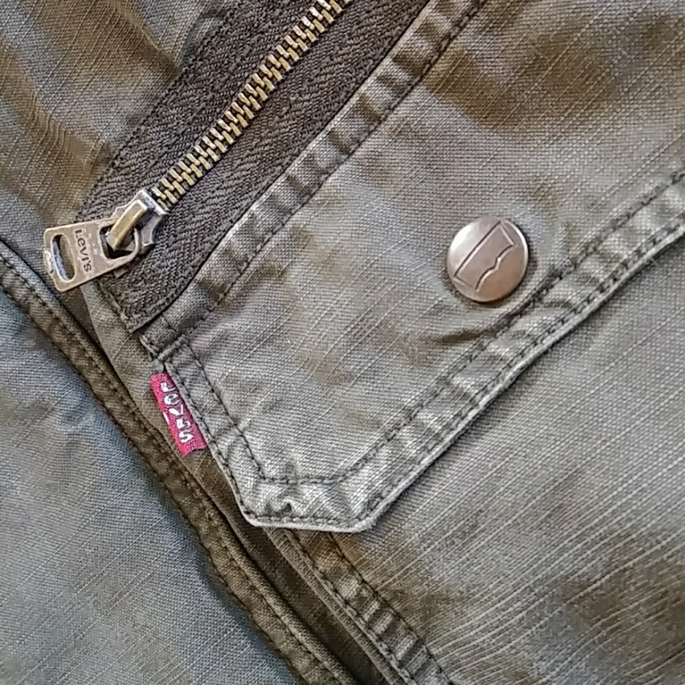 Levi's Olive Denim Sherpa Lined Jacket Mens Med - Picture 2 of 7